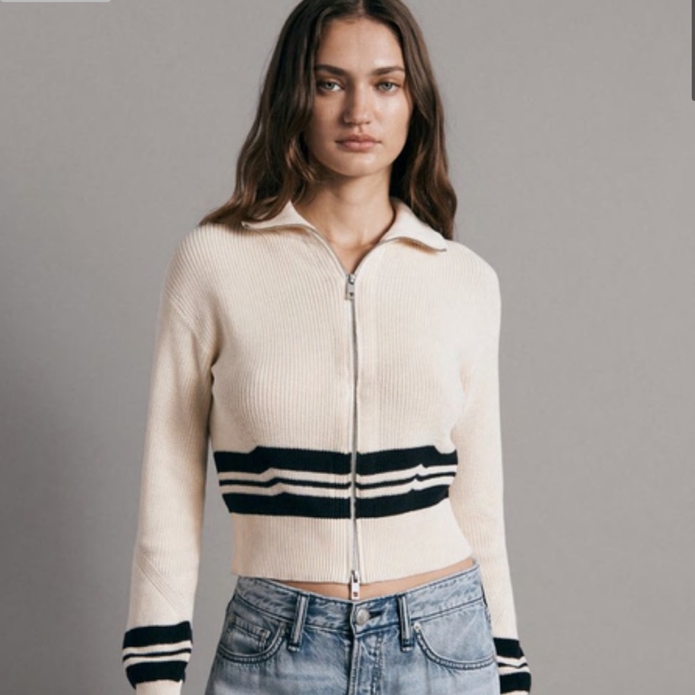 Rag & Bone Amy Stripe Cotton Zip Ribbed Cardigan